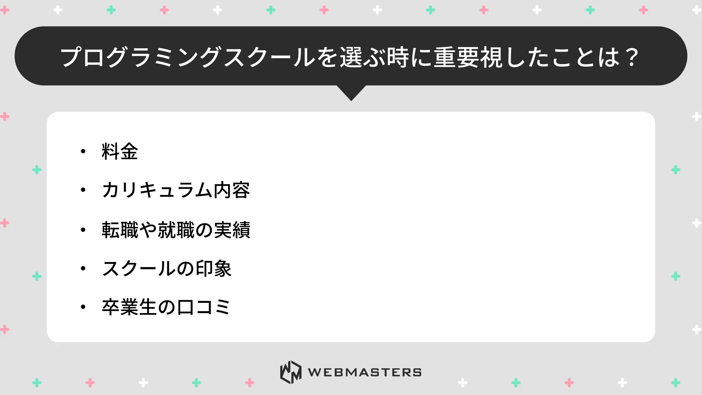 プログラミングスクールを選ぶ時に重要視したことは?